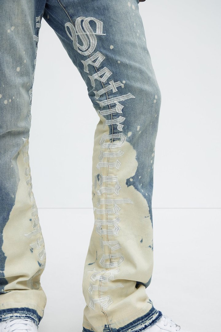 See It Through Bleached Stacked Skinny Flare Jeans - Light Wash