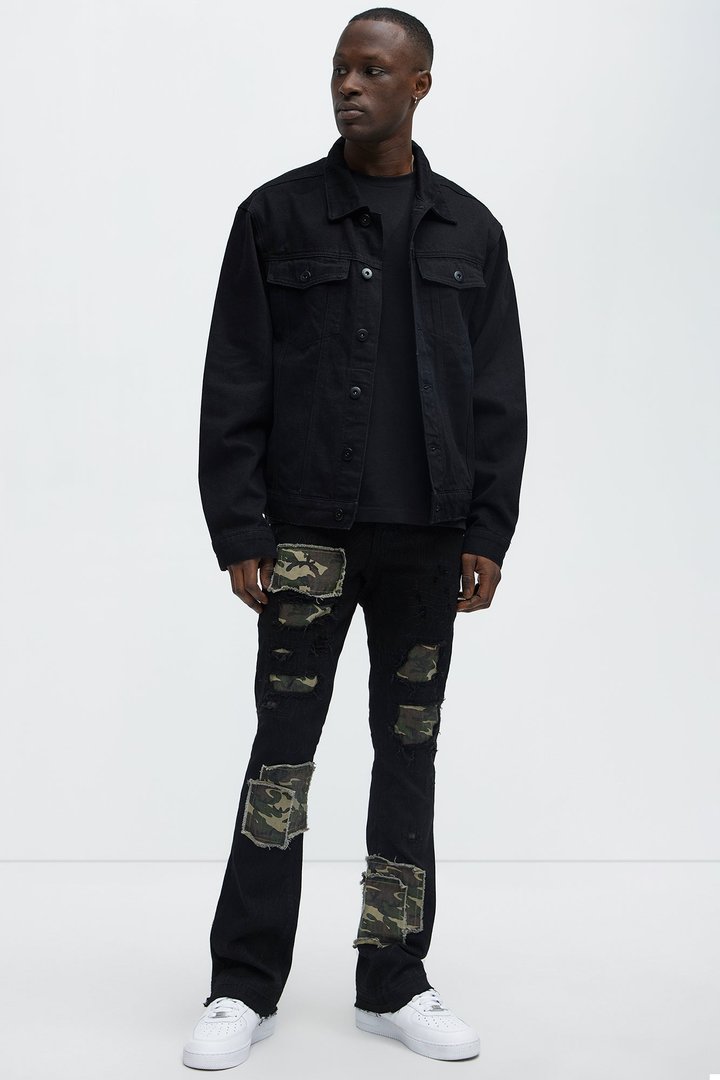 Hint Of Camo Stacked Skinny Flare Jeans - Black