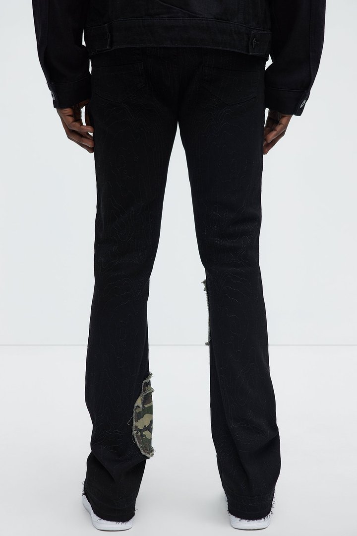 Hint Of Camo Stacked Skinny Flare Jeans - Black