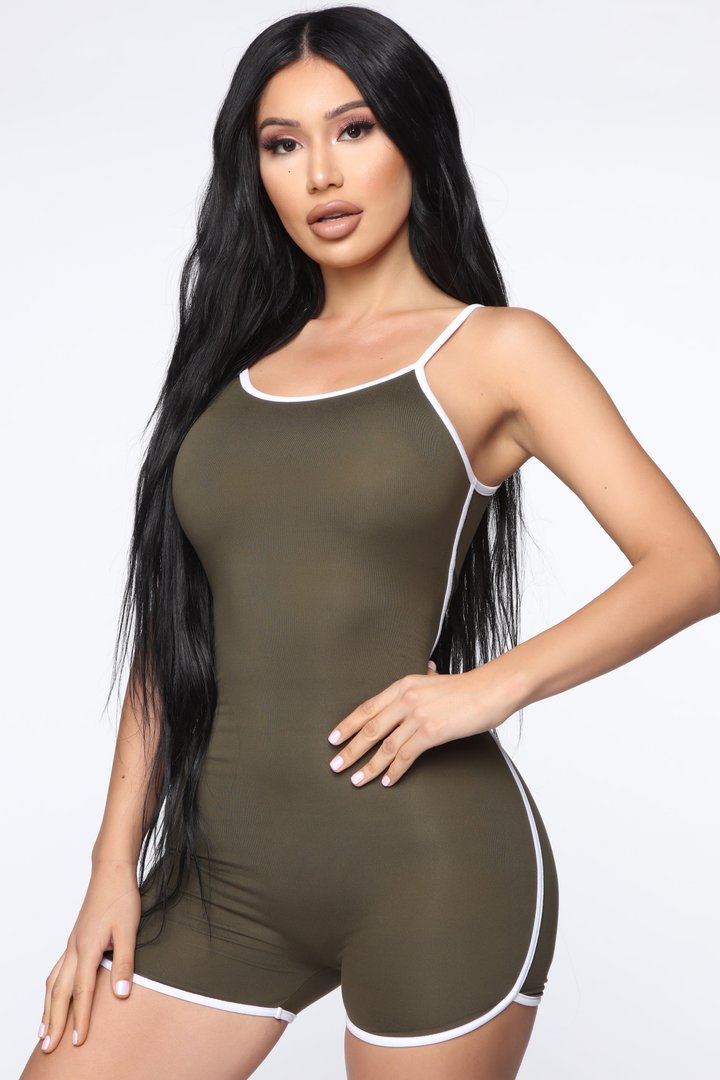 Go The Extra Mile Active Romper - Olive