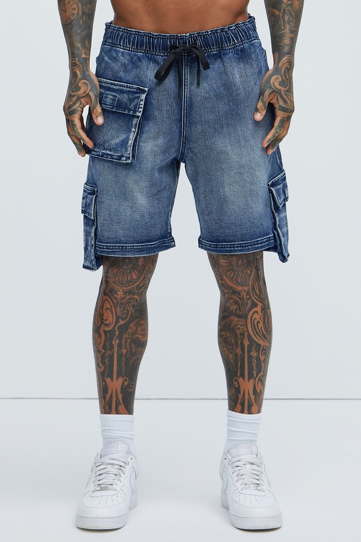 Kickin' It Cargo Denim Shorts - Navy