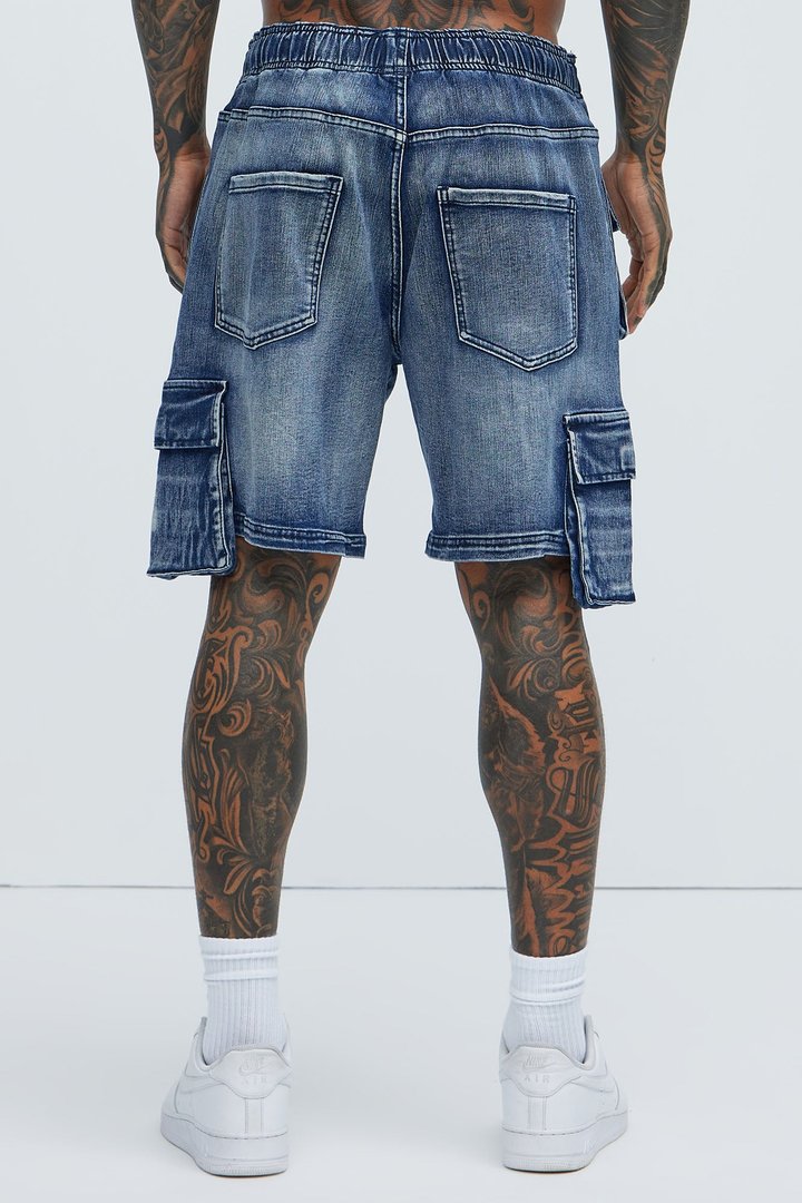 Kickin' It Cargo Denim Shorts - Navy