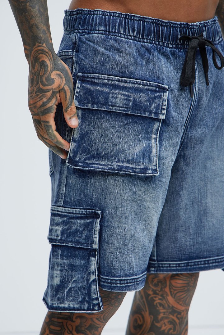 Kickin' It Cargo Denim Shorts - Navy