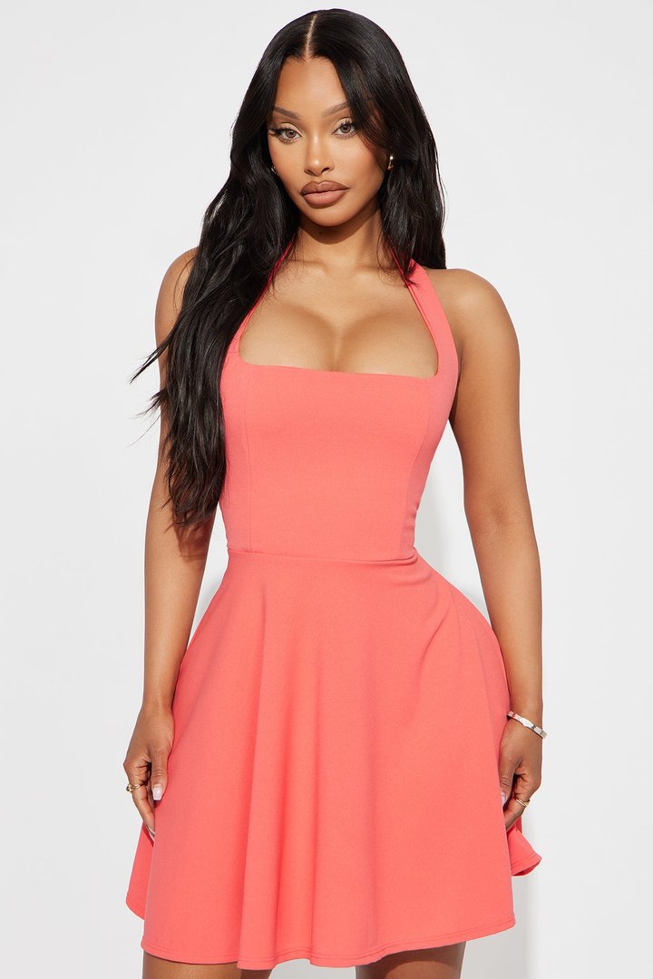 Alena Halter Mini Dress - Coral