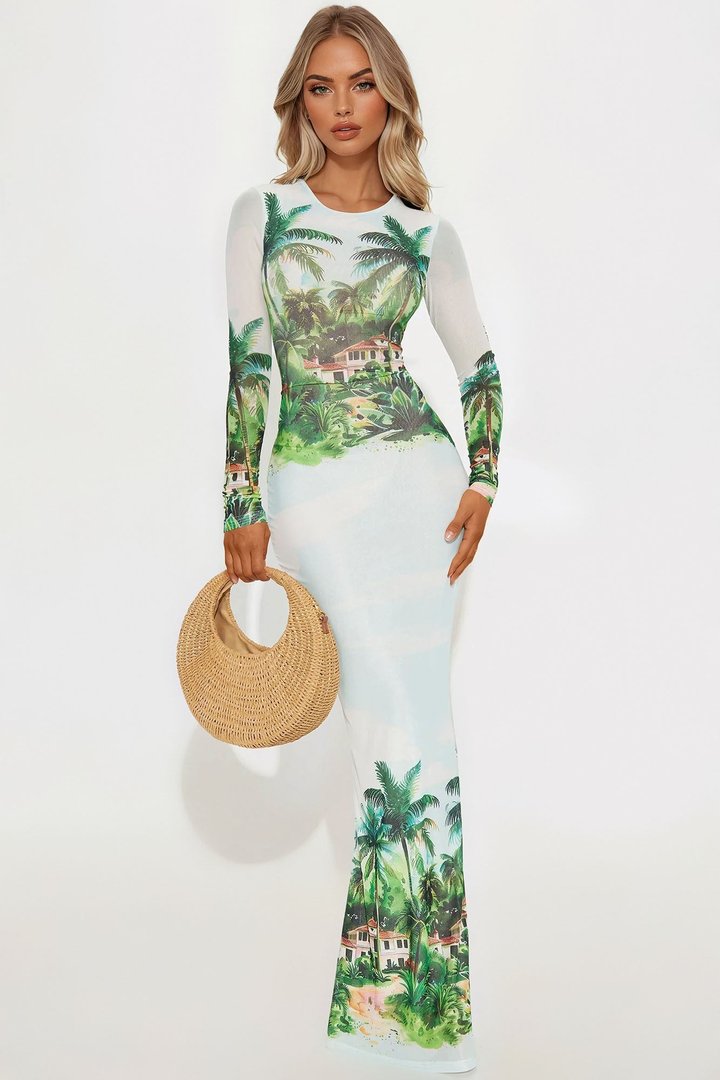 Paradiso Mesh Maxi Dress - Green/combo