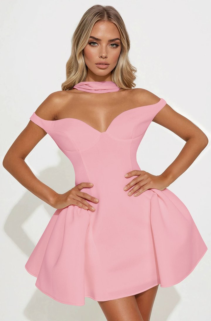 Grand Beauty Off Shoulder Mini Dress - Pink