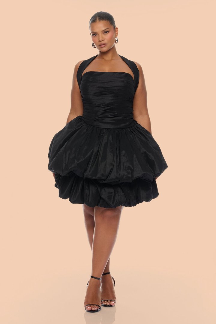 Melanie Taffeta Mini Dress - Black