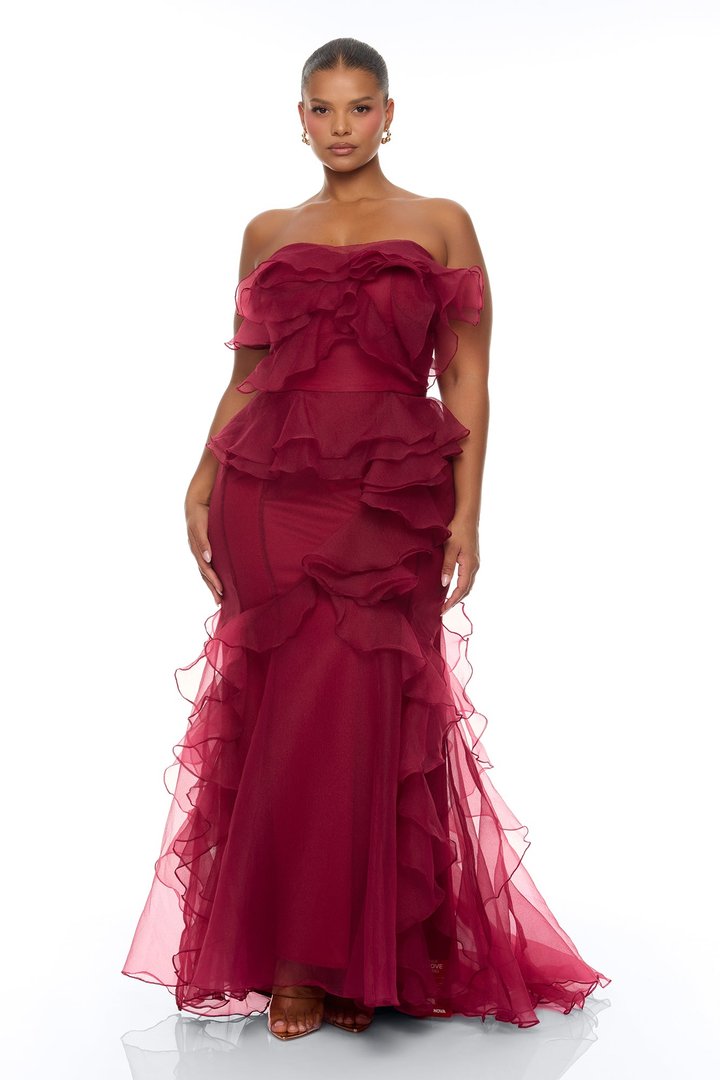 Meant To Be Ruffle Gown - Wine