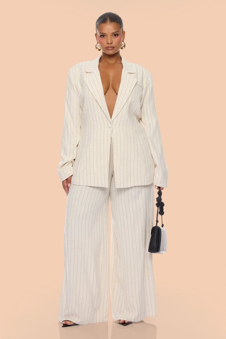 Camille Linen Blazer Suit Set - Cream/combo
