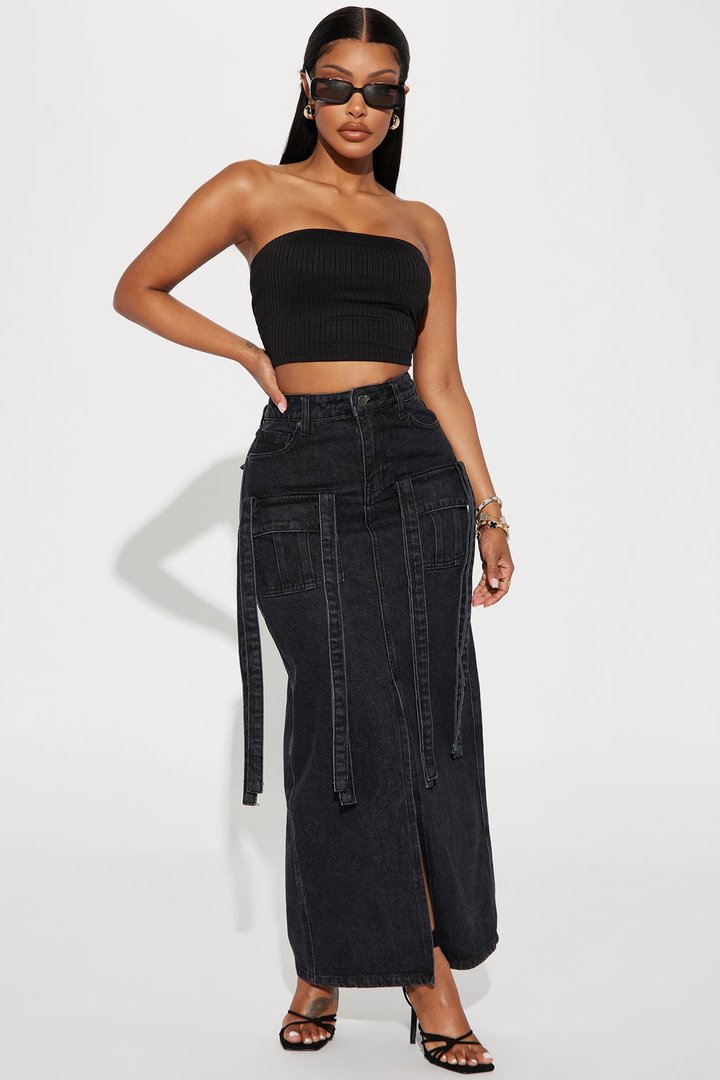 Masha Double Lined Ribbed Tube Top - Black