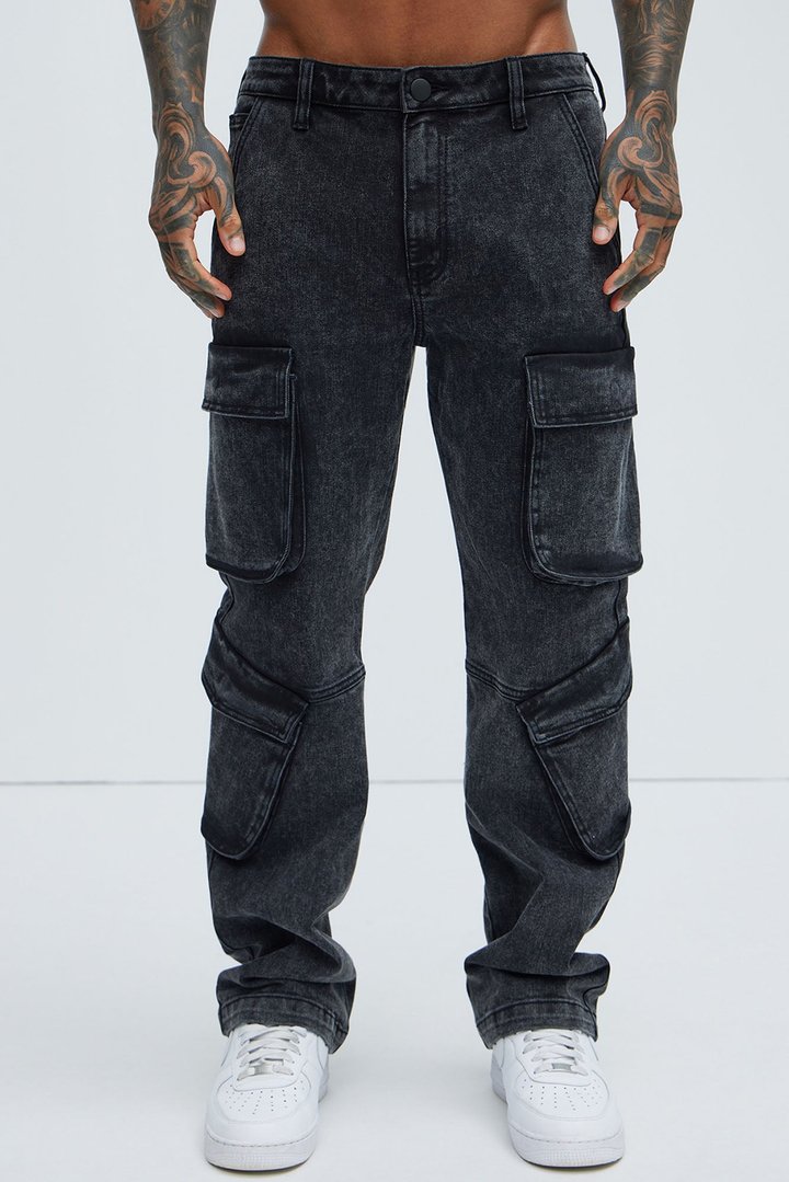 Black Jack Mike Straight Cargo Jeans - Black Wash