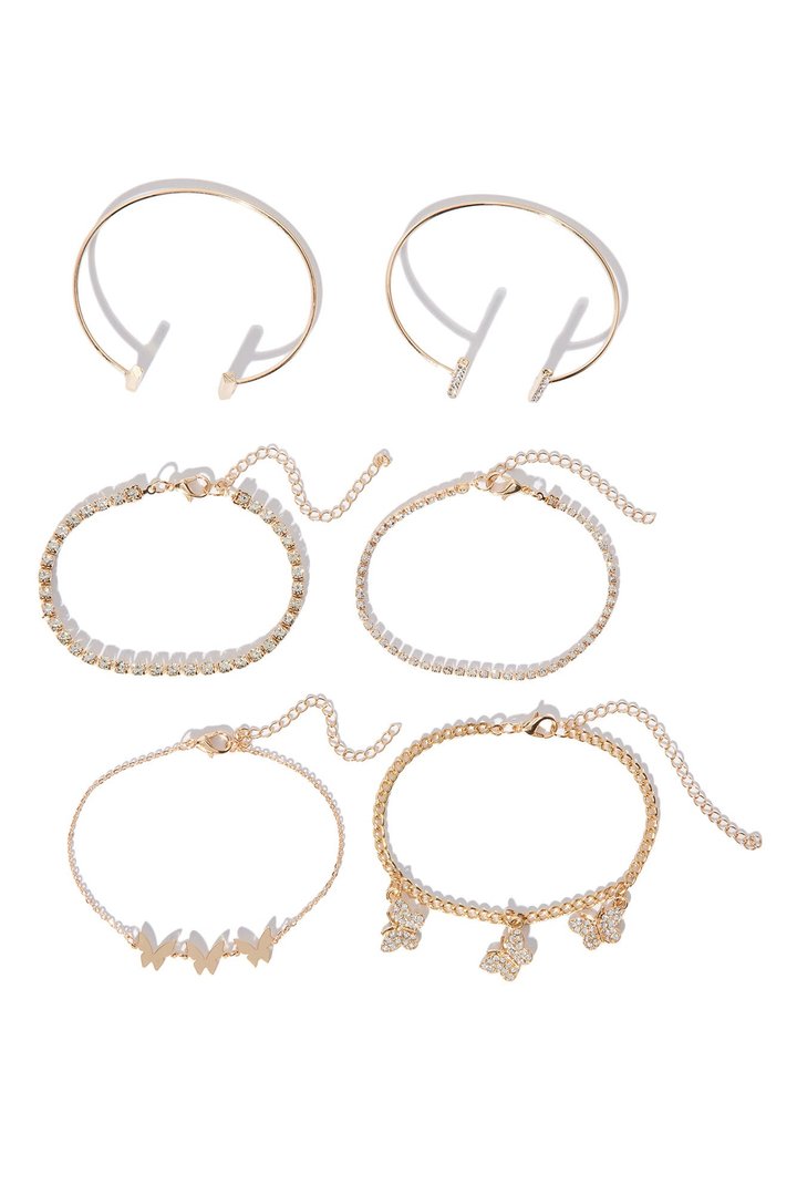 Mini Flutter Butterfly 6 Piece Bracelet Set - Gold