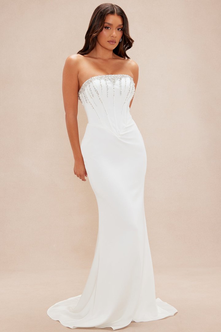 Rosalie Embellished Corset Gown - White
