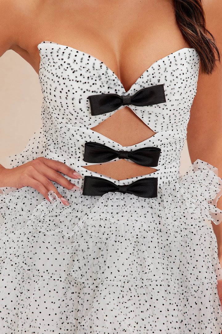 Michaela Polka Dot Tulle Mini Dress - White/Black