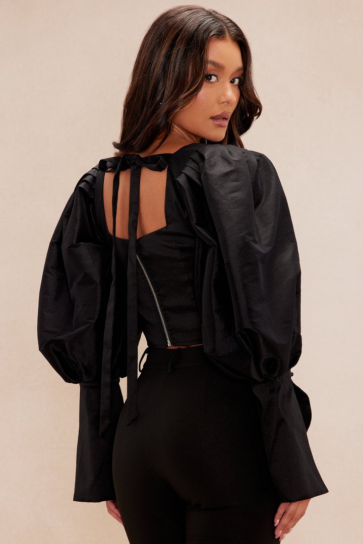Patricia Puff Sleeve Blouse - Black