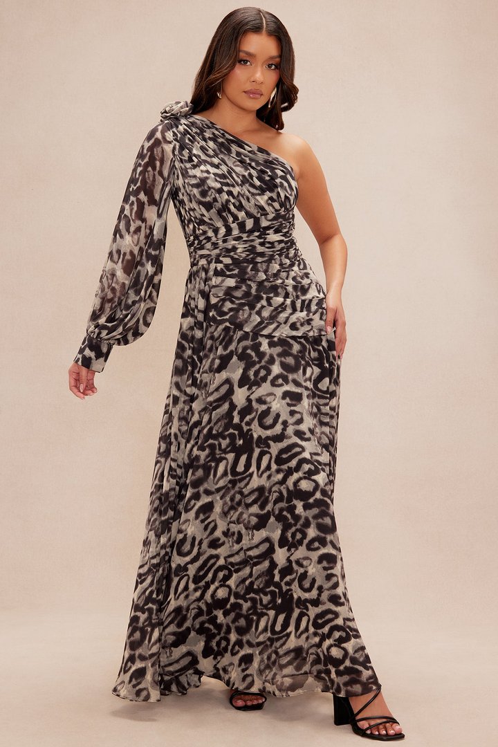 Kristy One Shoulder Chiffon Gown - Black/combo