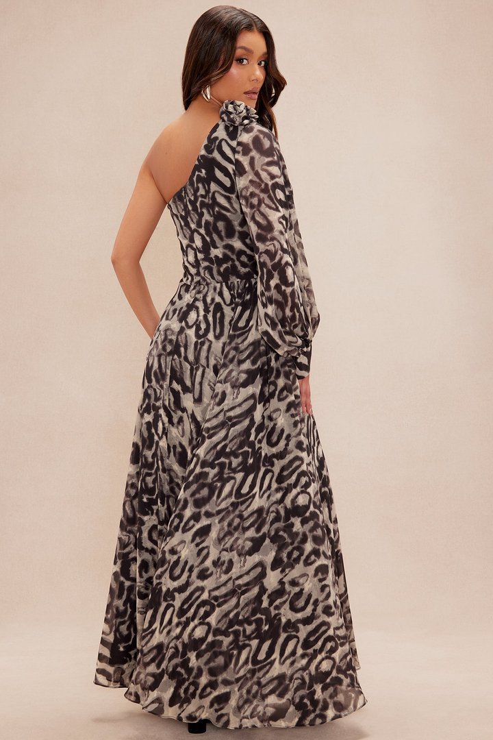 Kristy One Shoulder Chiffon Gown - Black/combo