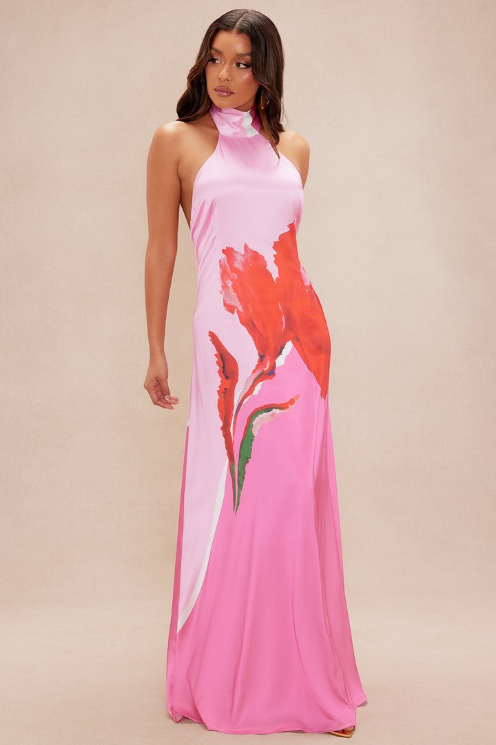 Serenita Satin Maxi Dress - Pink/combo
