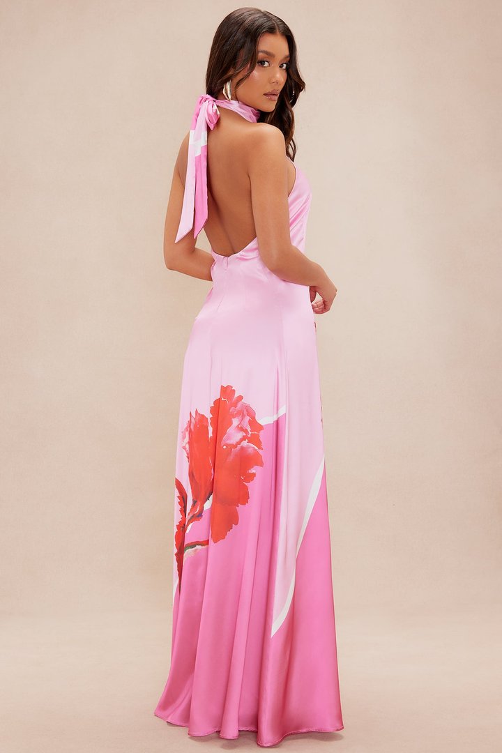 Serenita Satin Maxi Dress - Pink/combo