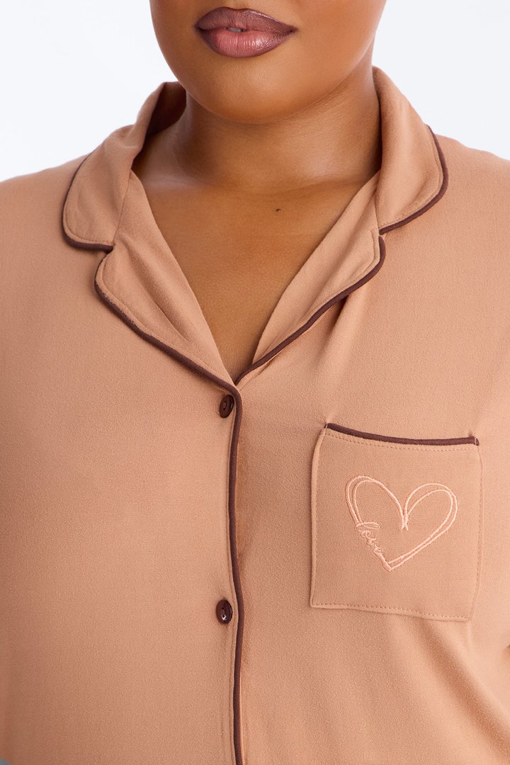 I Heart My Bed PJ Short Set - Brown