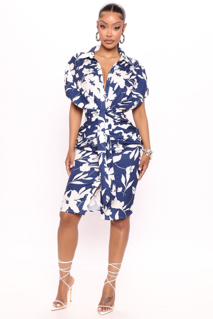 Floral Emotions Shirt Dress - Navy/combo