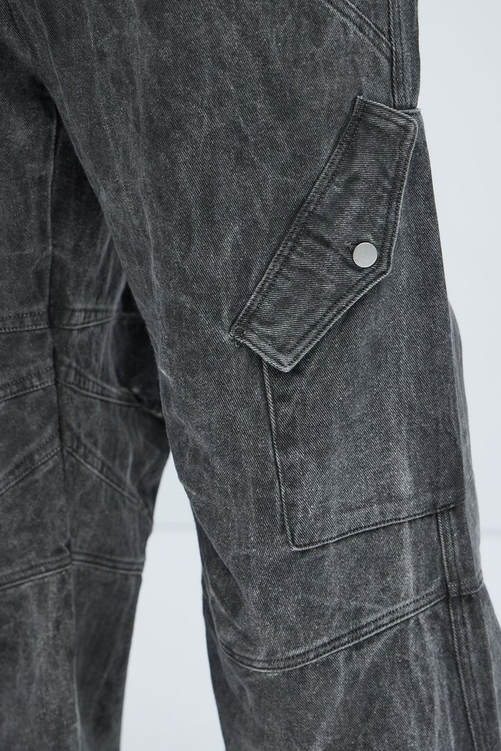 Overdyed Utility Baggy Cargo Pants - Grey