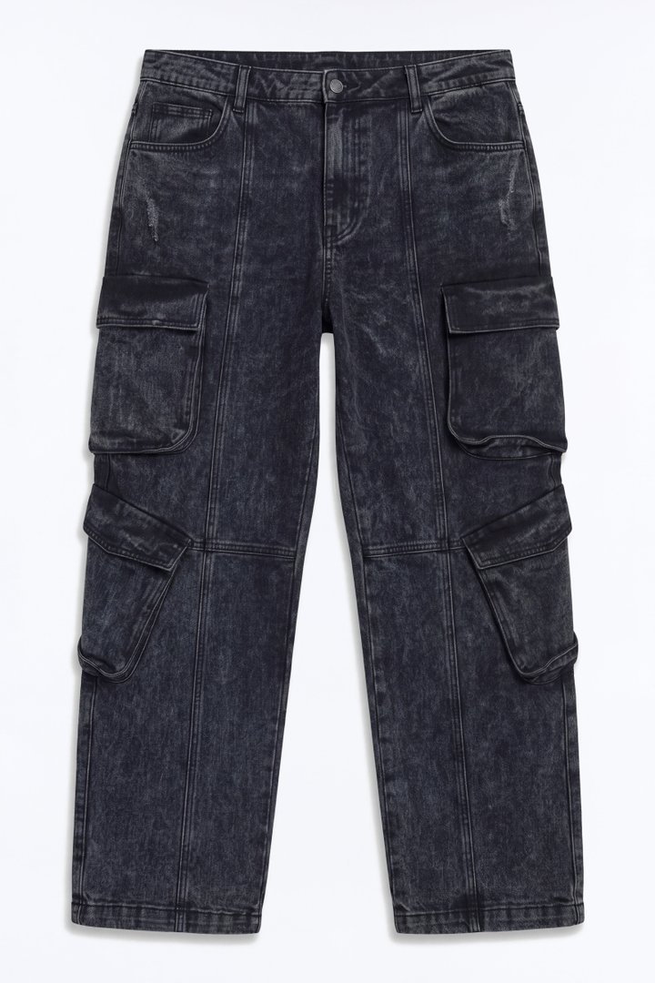 Black Jack Mike Straight Cargo Jeans - Black Wash