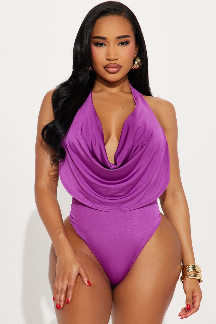 Moving On Cowl Neck Halter Bodysuit - Magenta