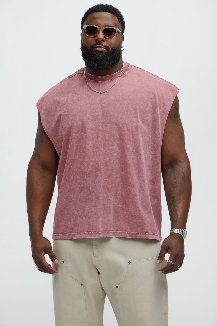 Relaxed Vintage Wash Heavyweight Muscle Tee - Mauve
