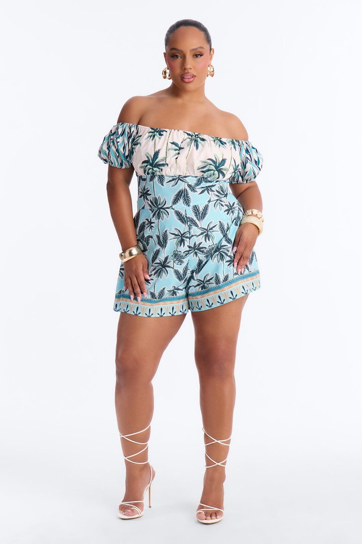 Palm Of My Hand Tropical Romper - Blue/combo