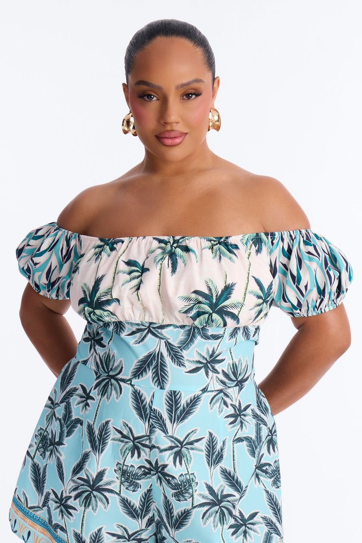 Palm Of My Hand Tropical Romper - Blue/combo