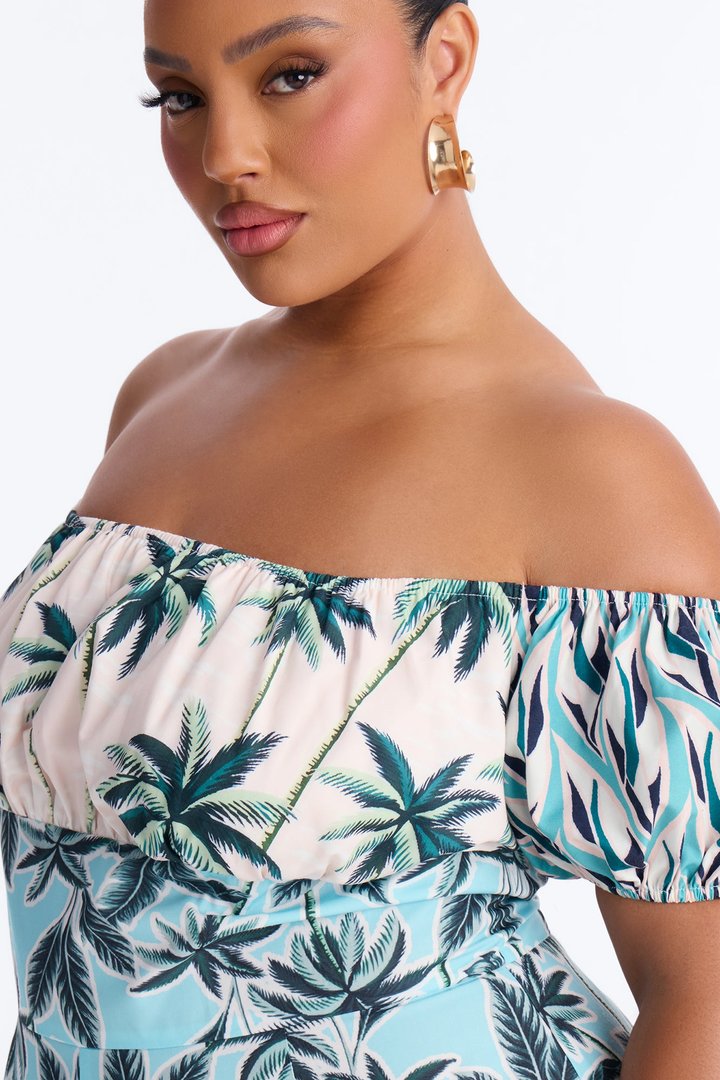 Palm Of My Hand Tropical Romper - Blue/combo