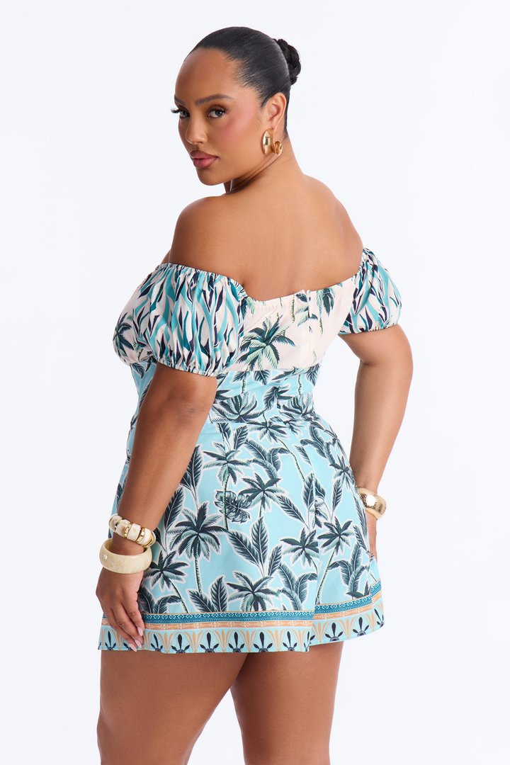 Palm Of My Hand Tropical Romper - Blue/combo