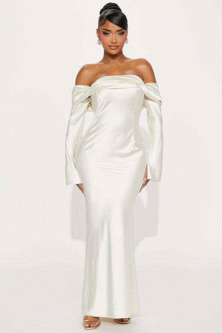 Amandine Satin Maxi Dress - Cream