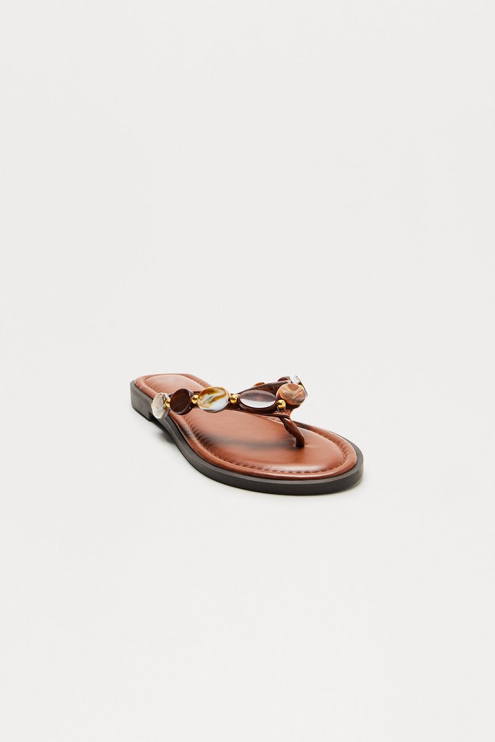 Glimmer Beaded Flip Flops - Brown