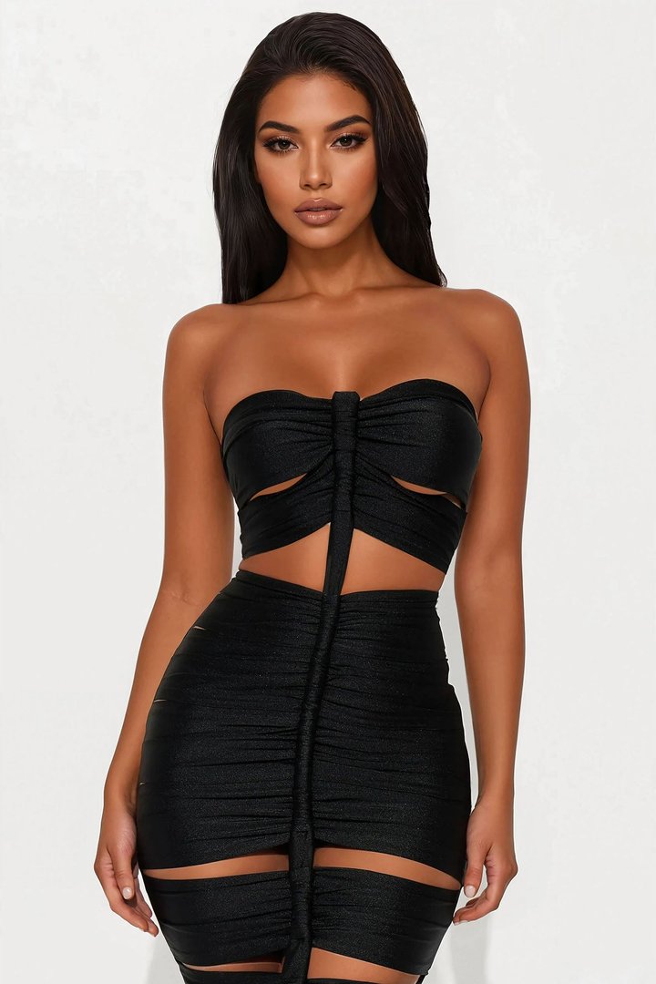 Soranda Ruched Midi Dress - Black