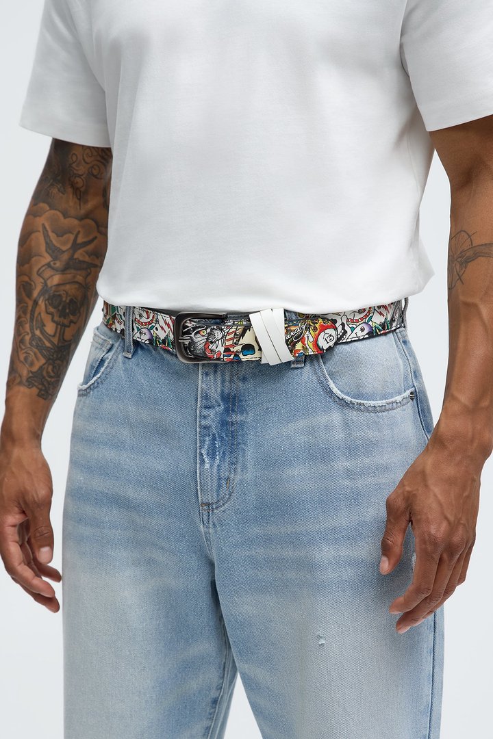 Ed Hardy Hammered Stud Belt - White/combo