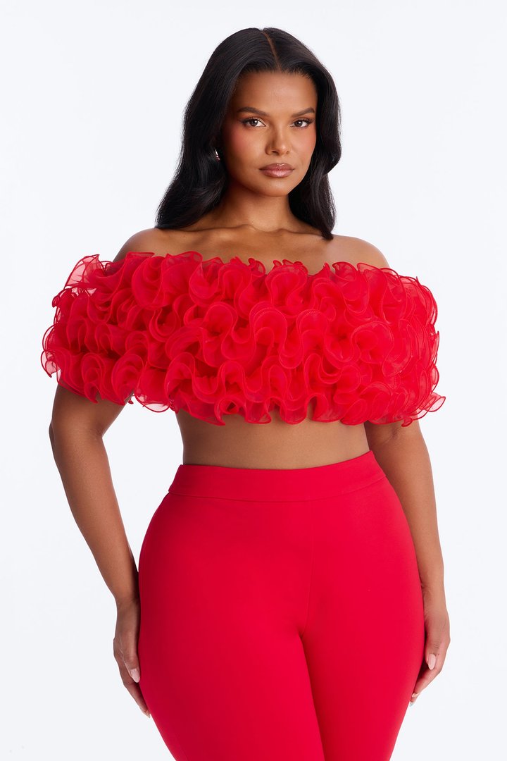 Ruby Ruffle Flare Pant Set - Red