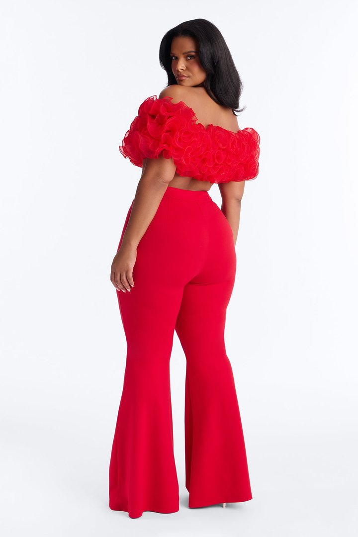 Ruby Ruffle Flare Pant Set - Red