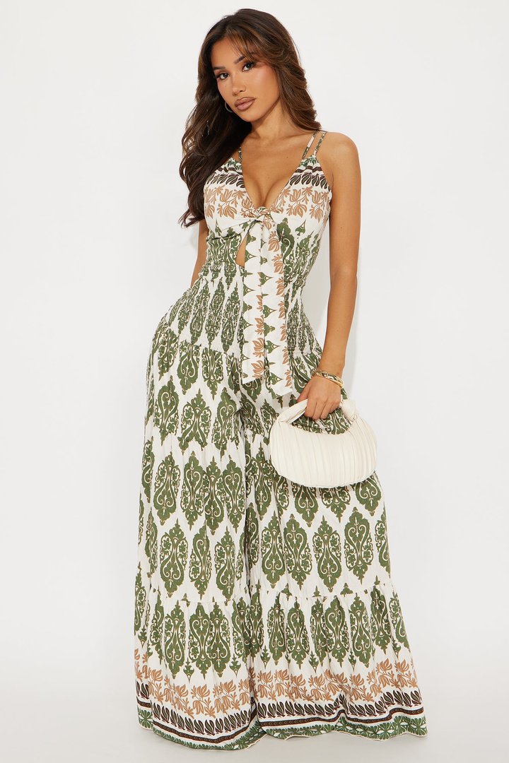 Golden Hour Glow Jumpsuit - Olive/combo