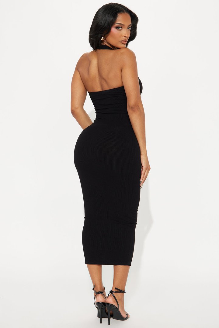 Lily Snatched Midi Dress - Black