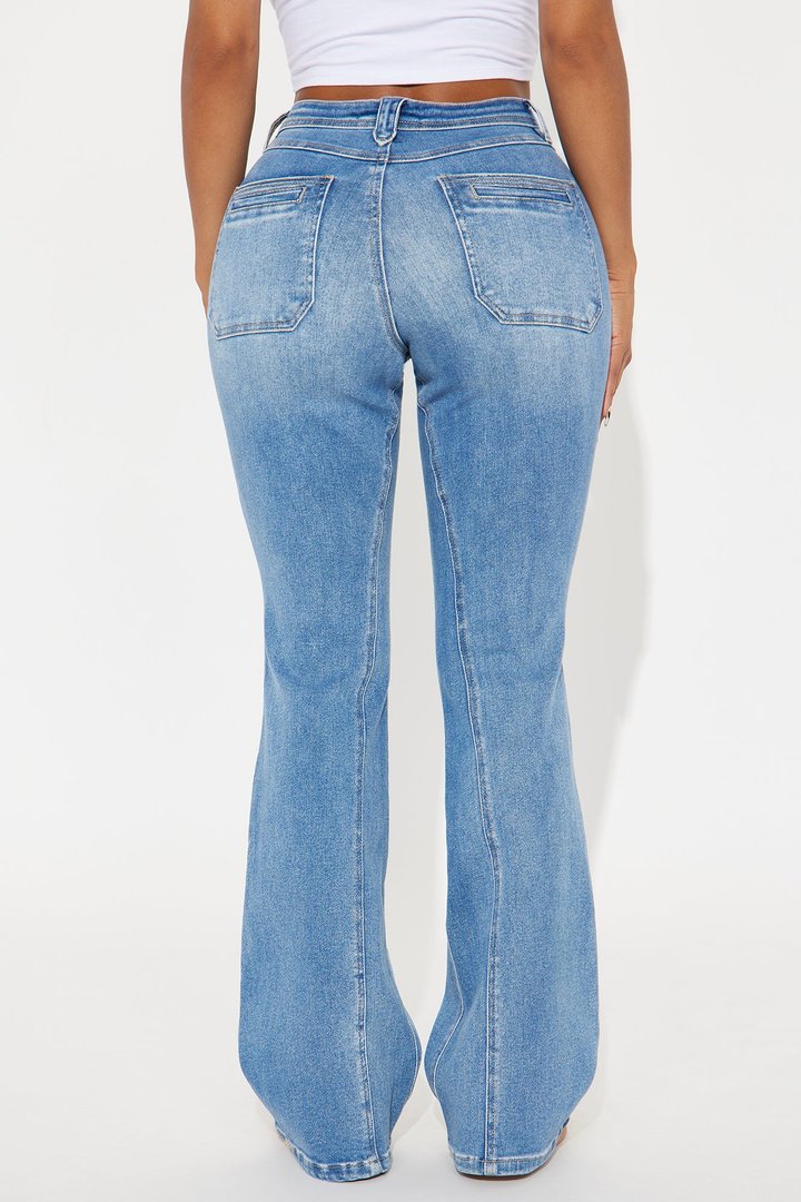 Giving Off Vibes Stretch Flare Jeans - Medium Wash