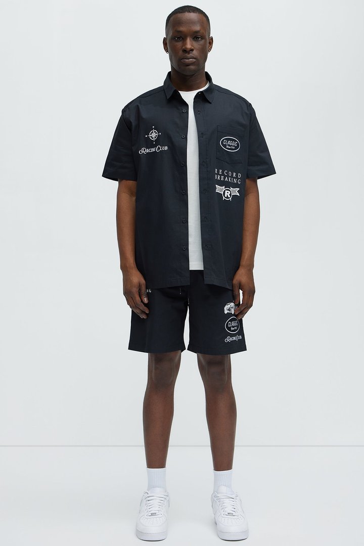 Racing Club Short Sleeve Button Up Shirt - Black