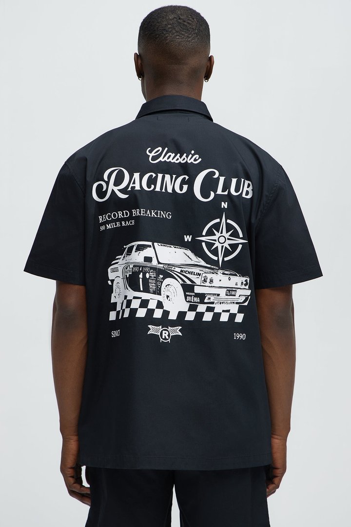Racing Club Short Sleeve Button Up Shirt - Black