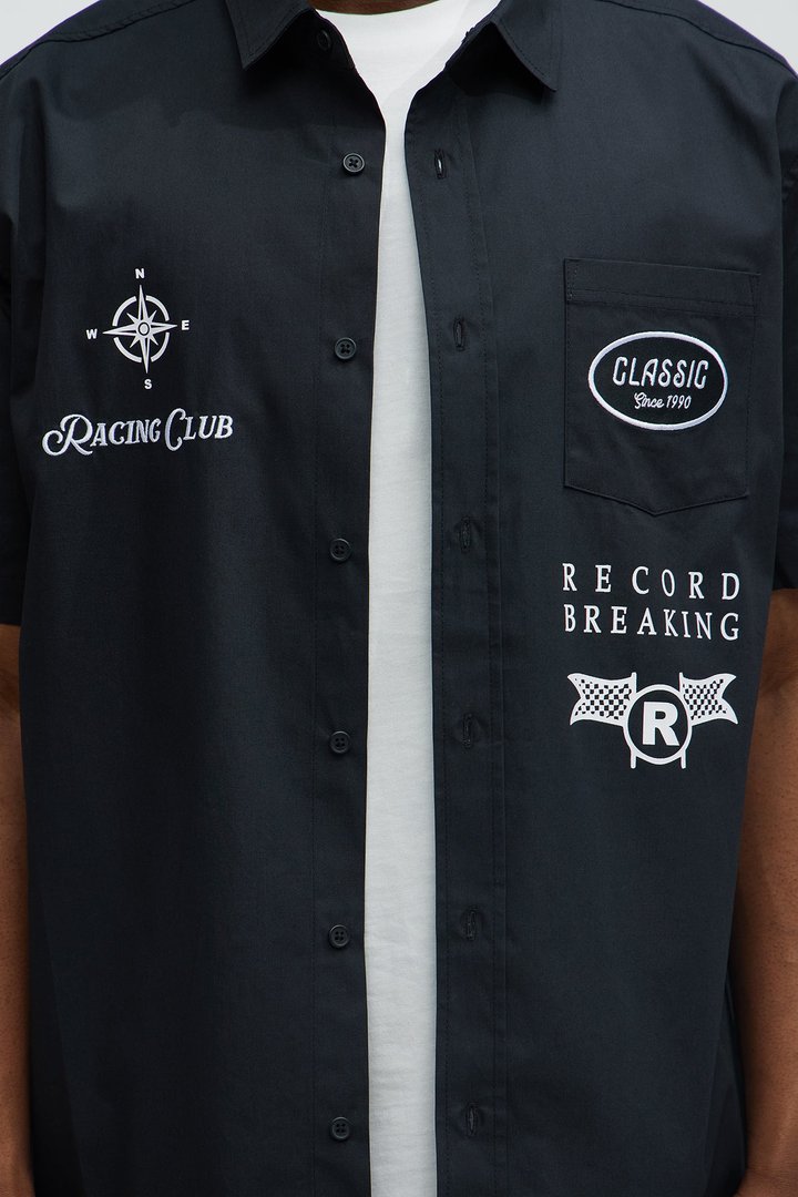 Racing Club Short Sleeve Button Up Shirt - Black