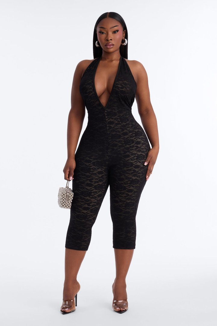 Midnight Strolls Backless Lace Jumpsuit - Black