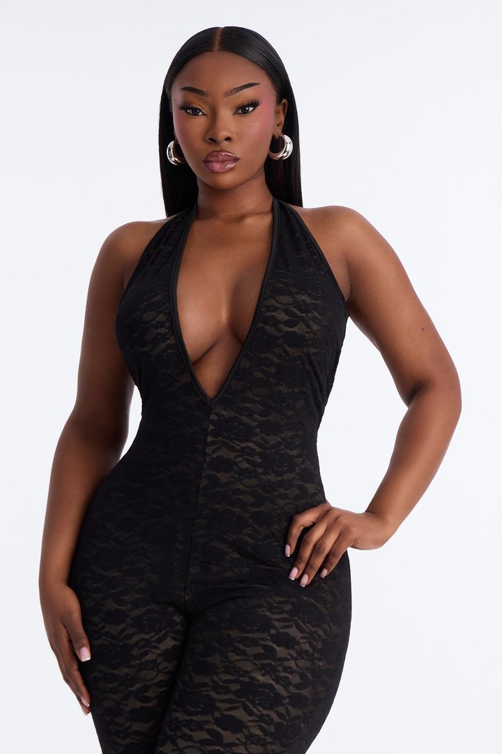 Midnight Strolls Backless Lace Jumpsuit - Black