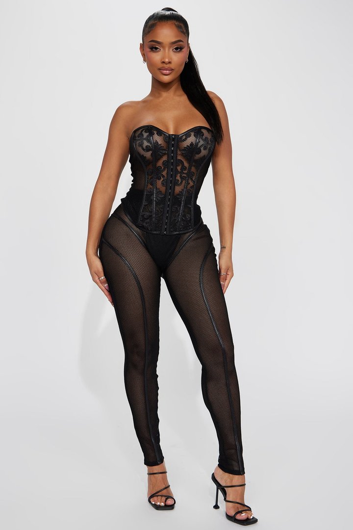 Having The Attention Fishnet Legging Set - Black