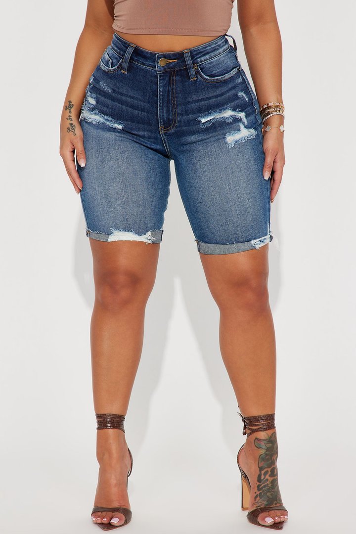 Almost There Stretch Denim Bermuda Shorts - Dark Wash