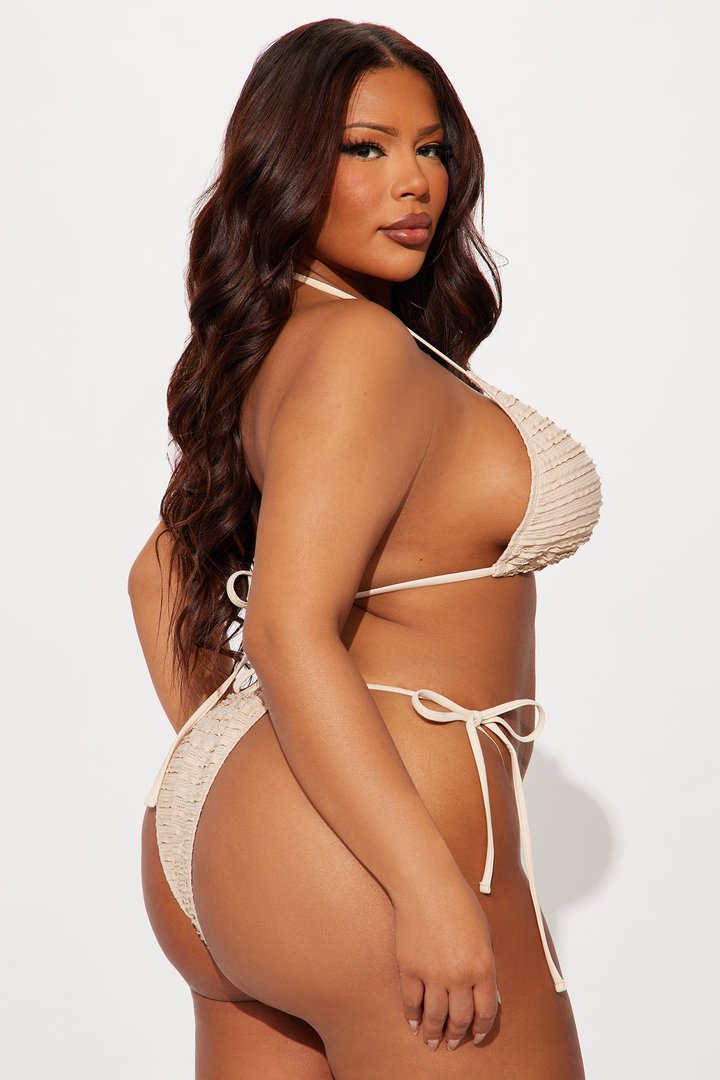 Coconut Island Textured 3 Piece Bikini Sarong Set - Tan